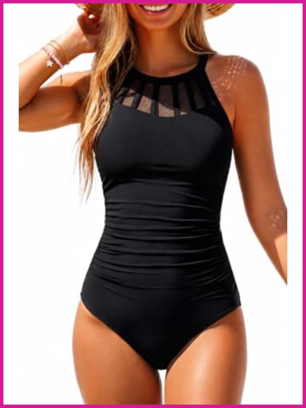 Holipick One Piece Swimsuit Tummy Control High Neck Ruched Bathing Suit